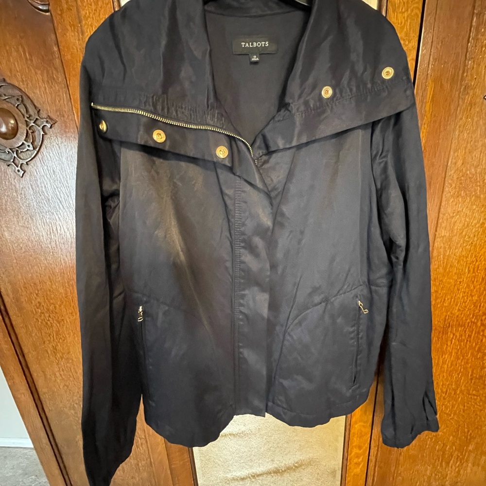 Talbots Black Zip front Jacket with Gold Hardware